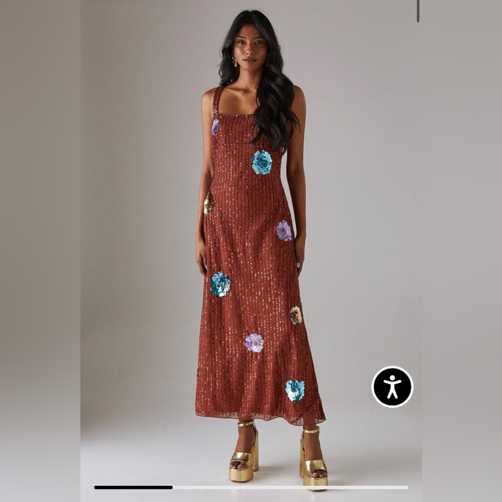 Warehouse hand embellished flower burst midi dress